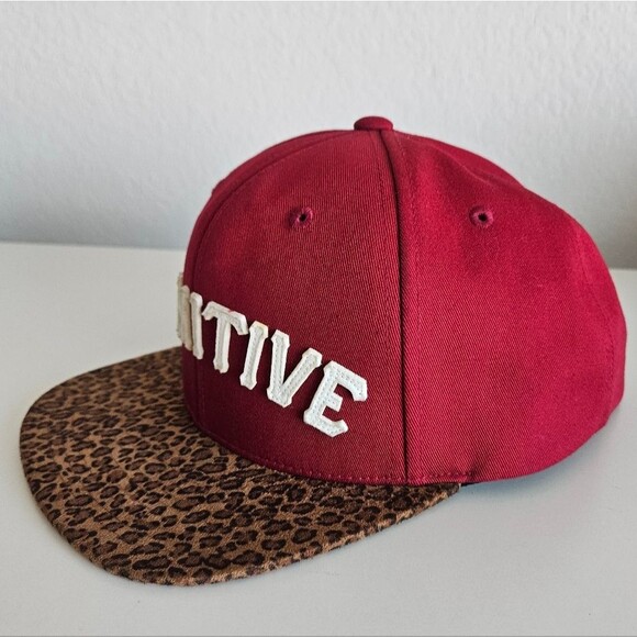 Primitive Spellout Logo Cheetah Print Cotton 6-panel Skateboard Red Snapback Hat - Picture 3 of 6